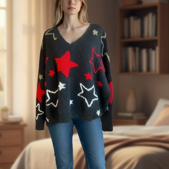 POL Sweaters - POL NWOT V-Neck Sweater with Red and White Stars